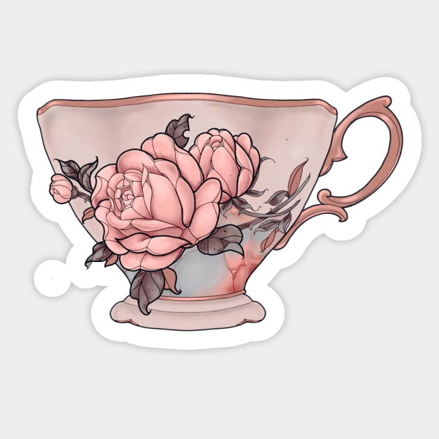 Vintage Tea Cup With Rose Sticker by Verre